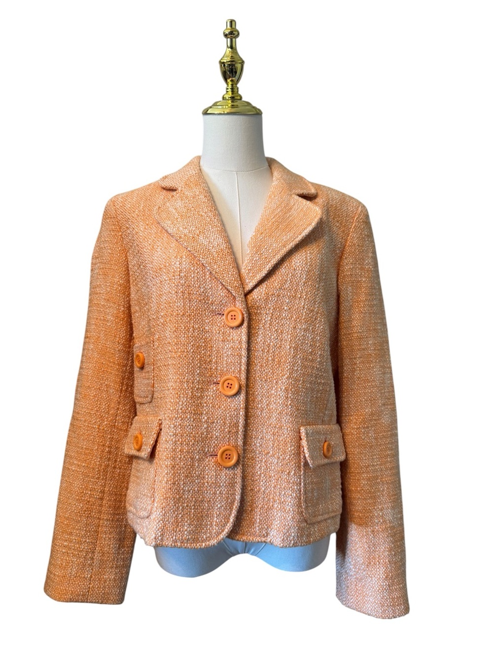 Vintage Real Clothes Peach Orange Tweed Women's Blazer Jacket 12